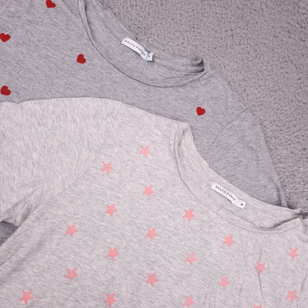 South Parade Tee Shirt Women's Medium Heart Star Print Casual‎ Top Lot of 2